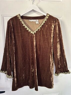 Hannah Brown Velvet V-Neck Tunic with Gold Trim